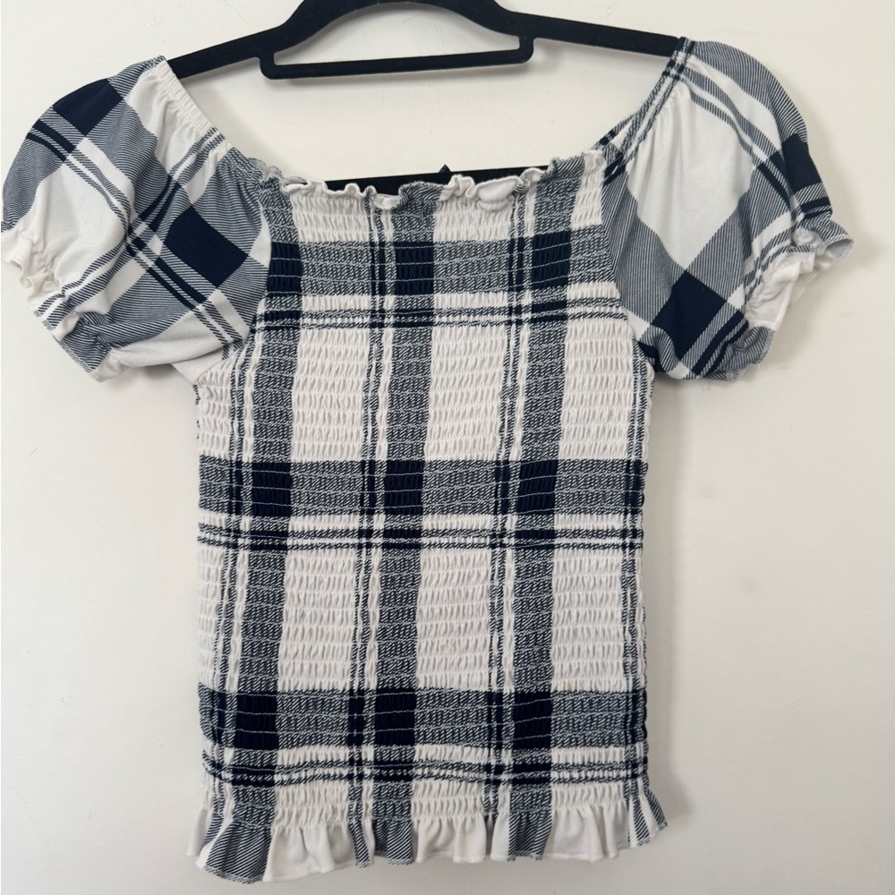 Rue21 Checkered Off-Shoulder Blouse in Navy and White size small